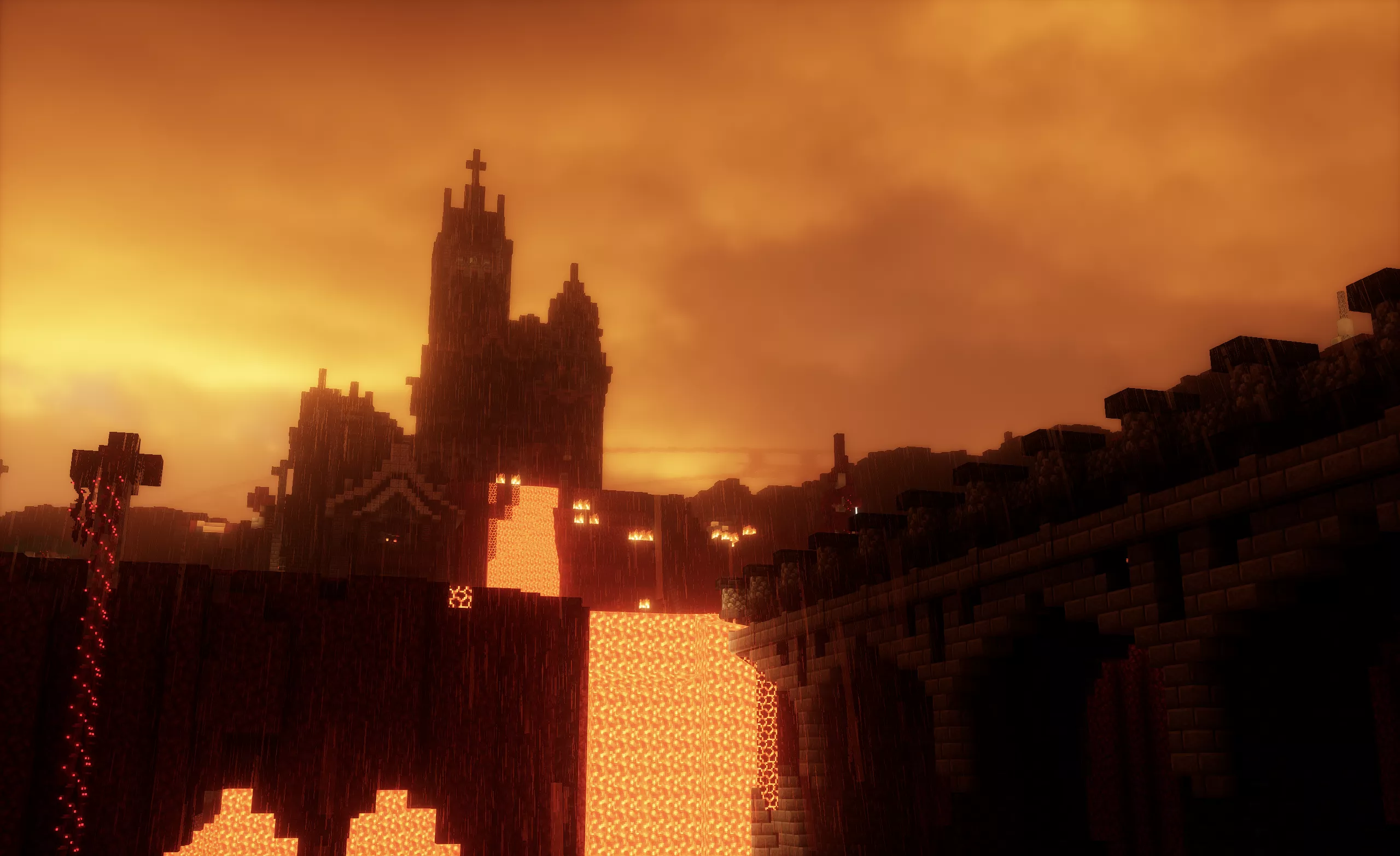 主岛边缘的哥特教堂和大桥，全图有许多风格类似或者不同的建筑